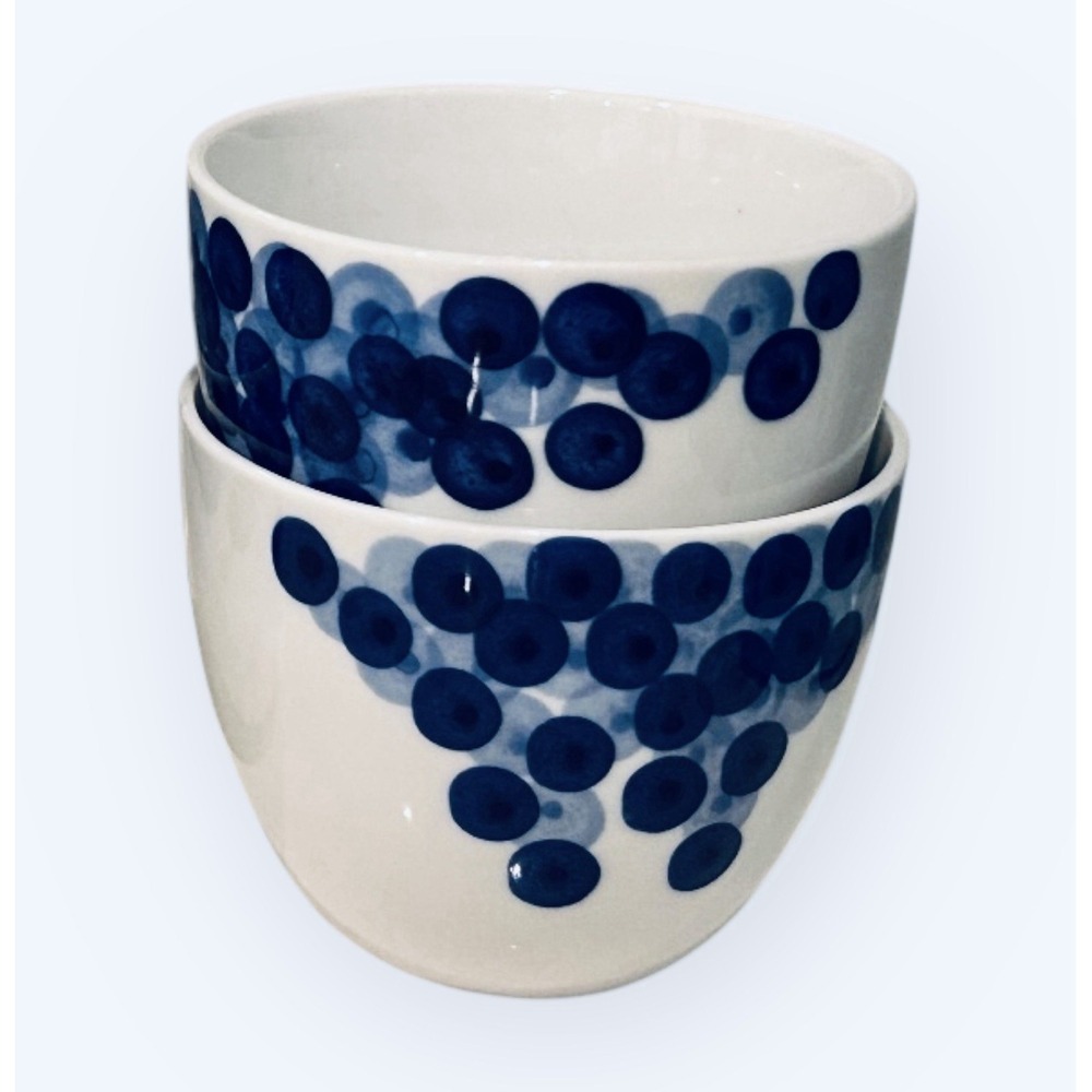 Crate & Barrel Rika Two 5 oz Porcelain Cups No Handle Blue‎ Dots - 2.75" tall - Picture 2 of 4